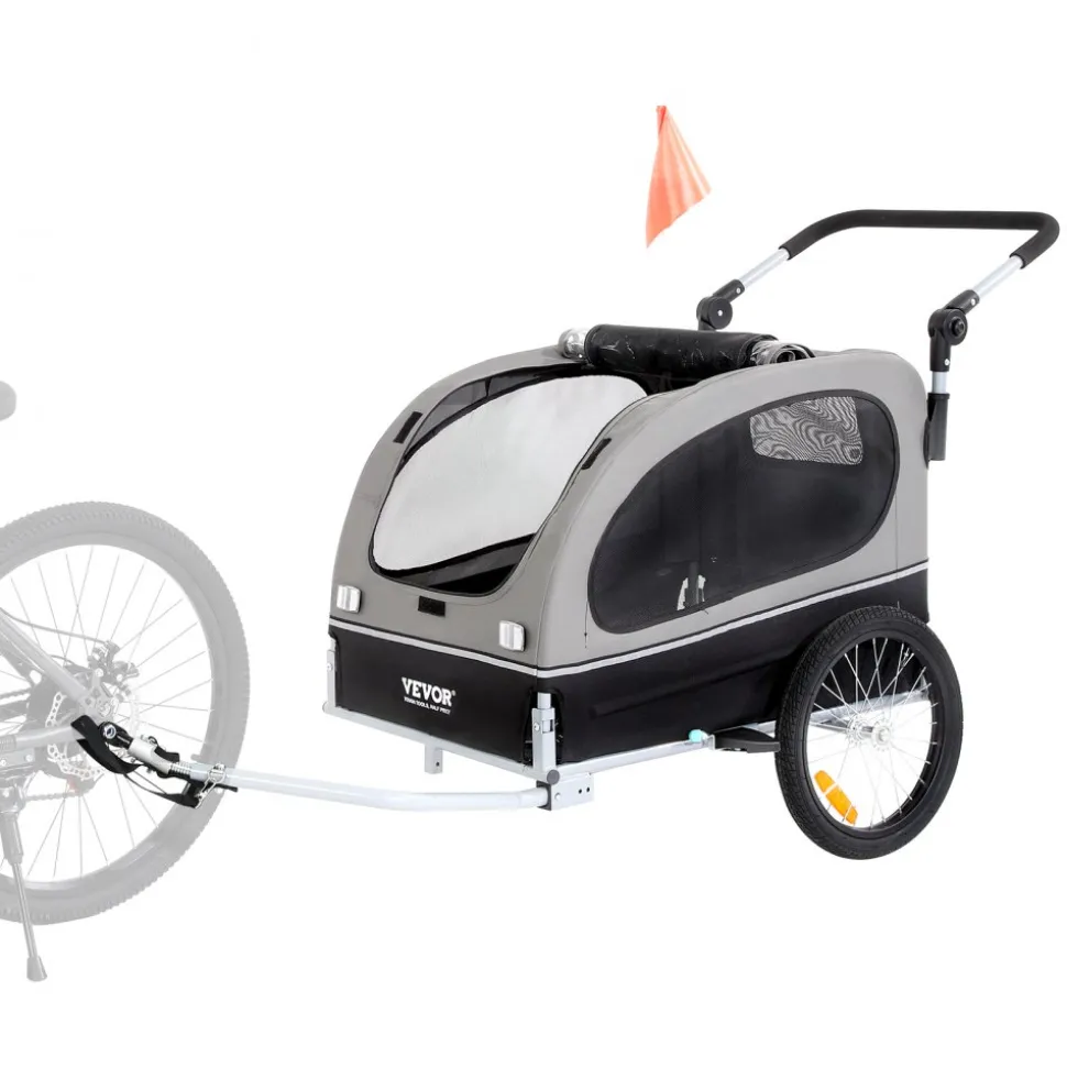 VEVOR Dog Bike Trailer, Supports up to 88 lbs, 2-in-1 Pet Stroller Cart Bicycle Carrier, Easy Folding Cart Frame with Quick Release Wheels, Universal Bicycle Coupler, Reflectors, Flag, Black/Gray