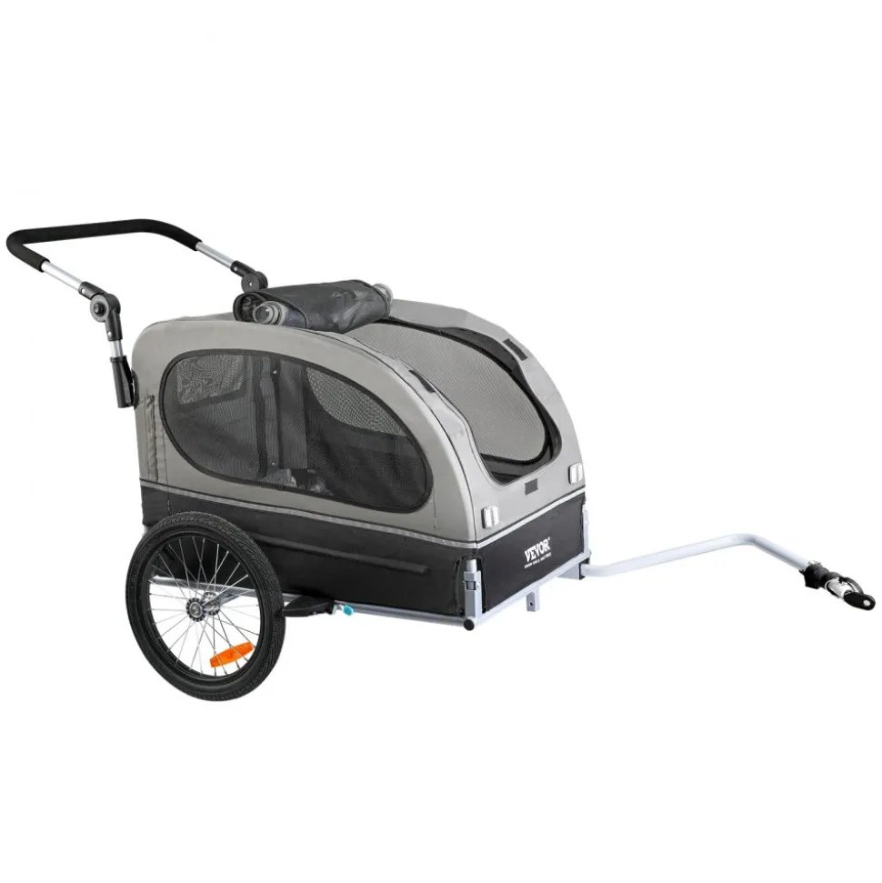 VEVOR Dog Bike Trailer, Supports up to 88 lbs, 2-in-1 Pet Stroller Cart Bicycle Carrier, Easy Folding Cart Frame with Quick Release Wheels, Universal Bicycle Coupler, Reflectors, Flag, Black/Gray