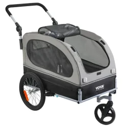 VEVOR Dog Bike Trailer, Supports up to 88 lbs, 2-in-1 Pet Stroller Cart Bicycle Carrier, Easy Folding Cart Frame with Quick Release Wheels, Universal Bicycle Coupler, Reflectors, Flag, Black/Gray