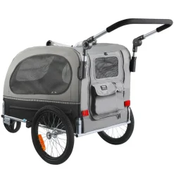 VEVOR Dog Bike Trailer, Supports up to 88 lbs, 2-in-1 Pet Stroller Cart Bicycle Carrier, Easy Folding Cart Frame with Quick Release Wheels, Universal Bicycle Coupler, Reflectors, Flag, Black/Gray