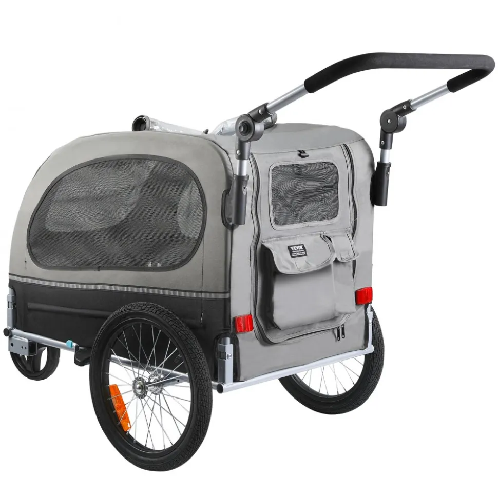 VEVOR Dog Bike Trailer, Supports up to 88 lbs, 2-in-1 Pet Stroller Cart Bicycle Carrier, Easy Folding Cart Frame with Quick Release Wheels, Universal Bicycle Coupler, Reflectors, Flag, Black/Gray