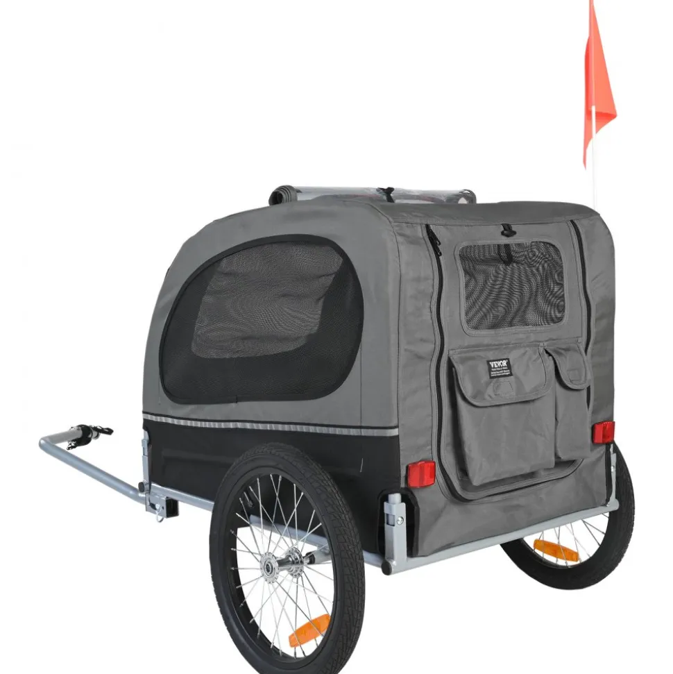 VEVOR Dog Bike Trailer, Supports up to 88 lbs, Pet Cart Bicycle Carrier, Easy Folding Frame with Quick Release Wheels, Universal Bicycle Coupler, Reflectors, Flag, Collapsible to Store, Black/Gray