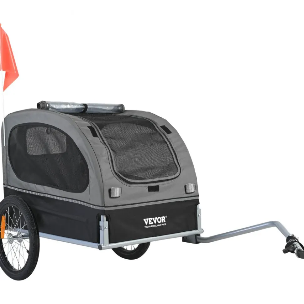 VEVOR Dog Bike Trailer, Supports up to 88 lbs, Pet Cart Bicycle Carrier, Easy Folding Frame with Quick Release Wheels, Universal Bicycle Coupler, Reflectors, Flag, Collapsible to Store, Black/Gray