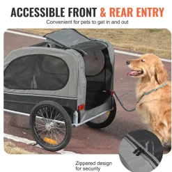 VEVOR Dog Bike Trailer, Supports up to 88 lbs, Pet Cart Bicycle Carrier, Easy Folding Frame with Quick Release Wheels, Universal Bicycle Coupler, Reflectors, Flag, Collapsible to Store, Black/Gray