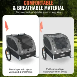 VEVOR Dog Bike Trailer, Supports up to 88 lbs, Pet Cart Bicycle Carrier, Easy Folding Frame with Quick Release Wheels, Universal Bicycle Coupler, Reflectors, Flag, Collapsible to Store, Black/Gray