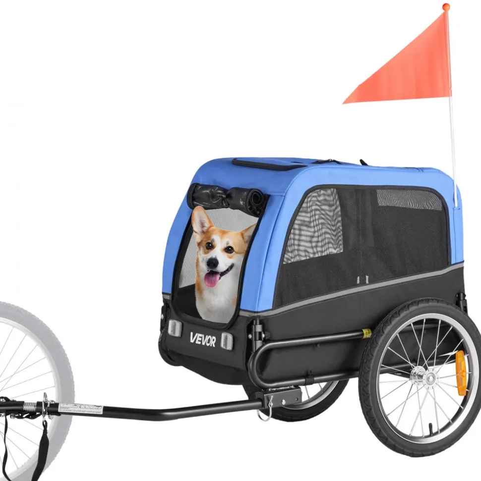 VEVOR Dog Bike Trailer, Supports up to 66 lbs, Pet Cart Bicycle Carrier for Small & Medium Dogs, Easy Folding Frame with Quick Release Wheel, Universal Bicycle Coupler, Reflector, Flag, Internal Leash
