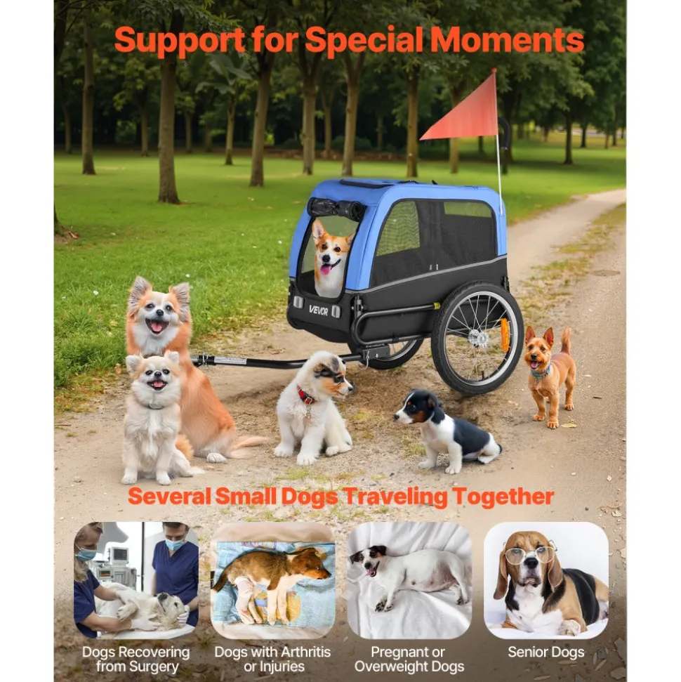 VEVOR Dog Bike Trailer, Supports up to 66 lbs, Pet Cart Bicycle Carrier for Small & Medium Dogs, Easy Folding Frame with Quick Release Wheel, Universal Bicycle Coupler, Reflector, Flag, Internal Leash