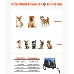 VEVOR Dog Bike Trailer, Supports up to 66 lbs, Pet Cart Bicycle Carrier for Small & Medium Dogs, Easy Folding Frame with Quick Release Wheel, Universal Bicycle Coupler, Reflector, Flag, Internal Leash