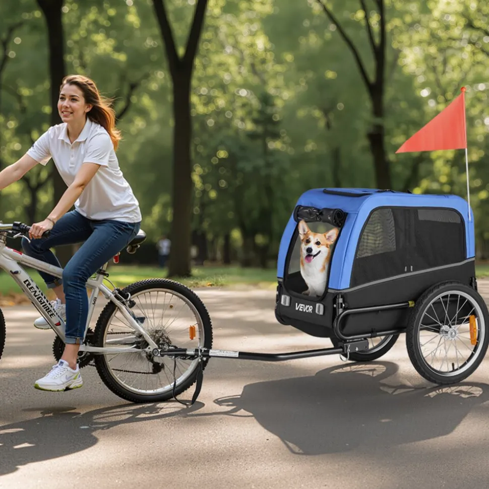 VEVOR Dog Bike Trailer, Supports up to 66 lbs, Pet Cart Bicycle Carrier for Small & Medium Dogs, Easy Folding Frame with Quick Release Wheel, Universal Bicycle Coupler, Reflector, Flag, Internal Leash