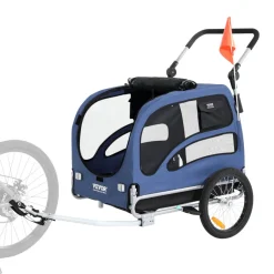VEVOR Dog Bike Trailer, Supports up to 100 lbs, 2-in-1 Pet Stroller Cart Bicycle Carrier, Easy Folding Cart Frame with Quick Release Wheels, Universal Bicycle Coupler, Reflectors, Flag, Blue/Black