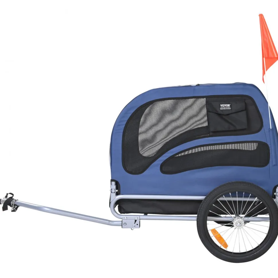 VEVOR Dog Bike Trailer, Supports up to 100 lbs, Pet Cart Bicycle Carrier, Easy Folding Frame with Quick Release Wheels, Universal Bicycle Coupler, Reflectors, Flag, Collapsible to Store, Blue/Black