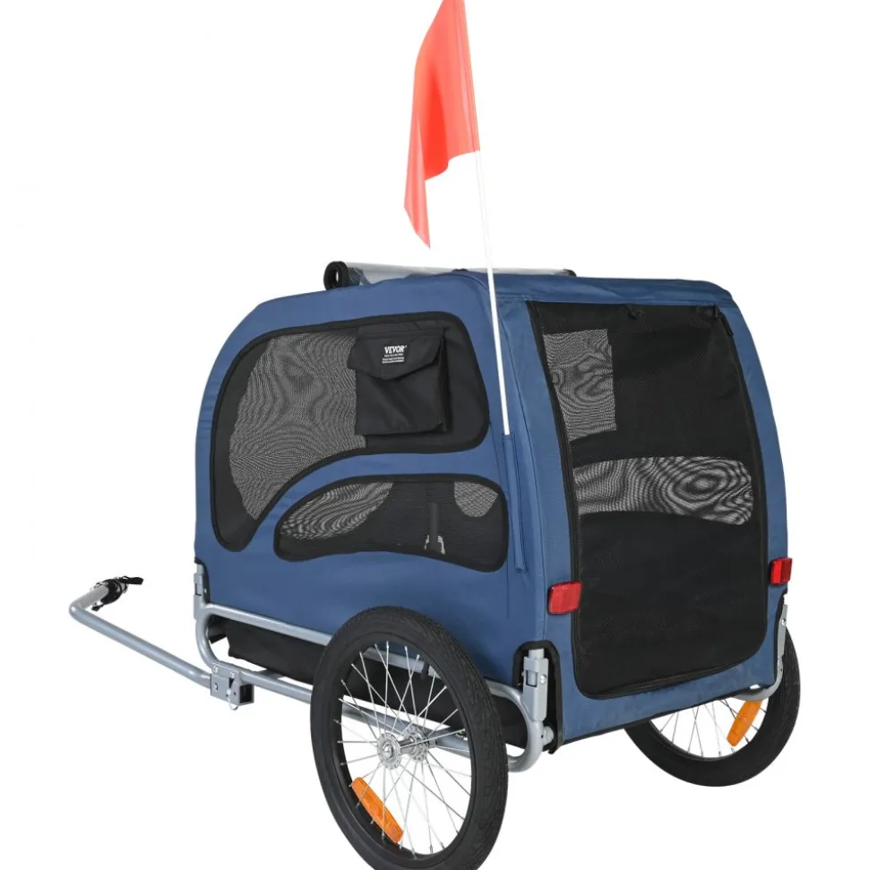 VEVOR Dog Bike Trailer, Supports up to 100 lbs, Pet Cart Bicycle Carrier, Easy Folding Frame with Quick Release Wheels, Universal Bicycle Coupler, Reflectors, Flag, Collapsible to Store, Blue/Black
