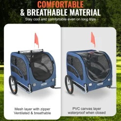 VEVOR Dog Bike Trailer, Supports up to 100 lbs, Pet Cart Bicycle Carrier, Easy Folding Frame with Quick Release Wheels, Universal Bicycle Coupler, Reflectors, Flag, Collapsible to Store, Blue/Black