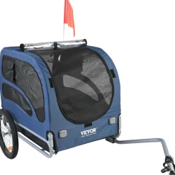 VEVOR Dog Bike Trailer, Supports up to 100 lbs, Pet Cart Bicycle Carrier, Easy Folding Frame with Quick Release Wheels, Universal Bicycle Coupler, Reflectors, Flag, Collapsible to Store, Blue/Black
