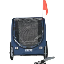 VEVOR Dog Bike Trailer, Supports up to 100 lbs, Pet Cart Bicycle Carrier, Easy Folding Frame with Quick Release Wheels, Universal Bicycle Coupler, Reflectors, Flag, Collapsible to Store, Blue/Black