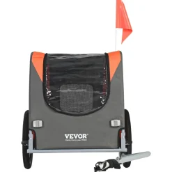 VEVOR Dog Bike Trailer, Supports up to 66 lbs, Pet Cart Bicycle Carrier, Easy Folding Frame with Quick Release Wheels, Universal Bicycle Coupler, Reflectors, Flag, Collapsible to Store, Orange/Gray