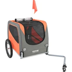 VEVOR Dog Bike Trailer, Supports up to 66 lbs, Pet Cart Bicycle Carrier, Easy Folding Frame with Quick Release Wheels, Universal Bicycle Coupler, Reflectors, Flag, Collapsible to Store, Orange/Gray