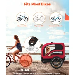 VEVOR Dog Bike Trailer, Supports up to 100 lbs, Pet Cart Bicycle Carrier for Small & Large Dogs, Easy Folding Frame with Quick Release Wheel, Universal Bicycle Coupler, Reflector, Flag, Internal Leash