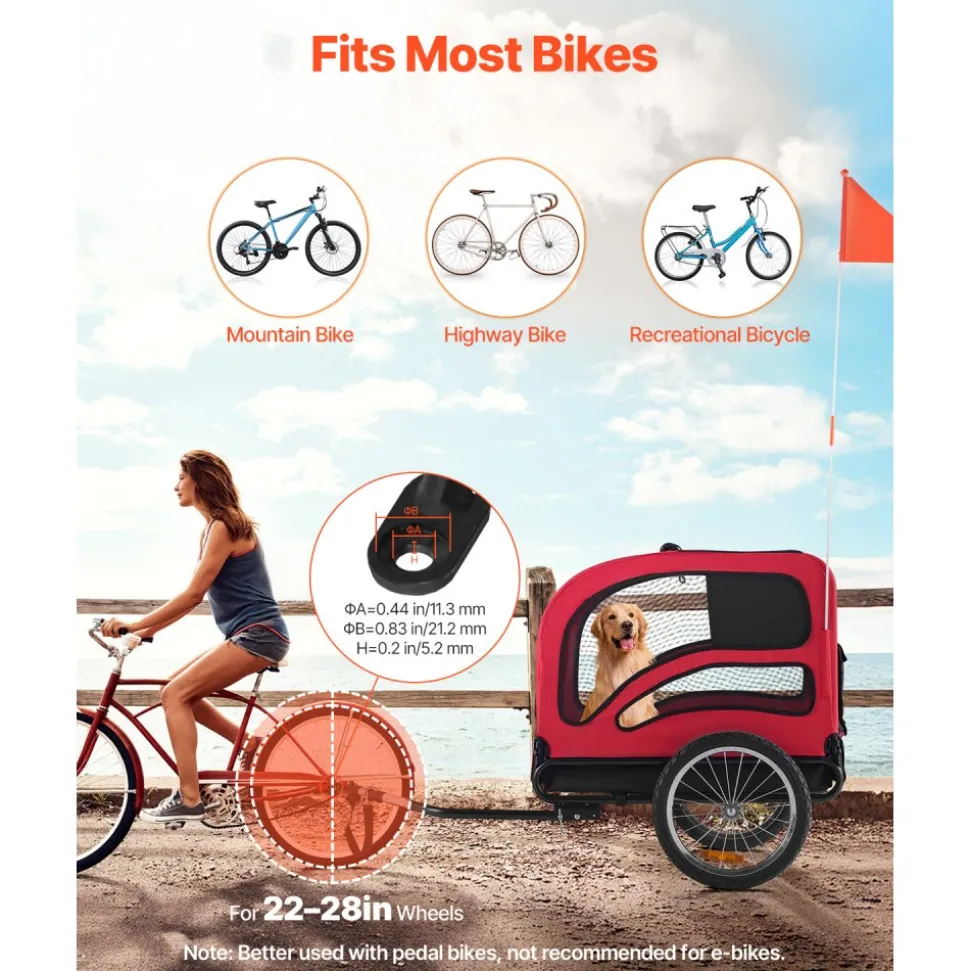 VEVOR Dog Bike Trailer, Supports up to 100 lbs, Pet Cart Bicycle Carrier for Small & Large Dogs, Easy Folding Frame with Quick Release Wheel, Universal Bicycle Coupler, Reflector, Flag, Internal Leash
