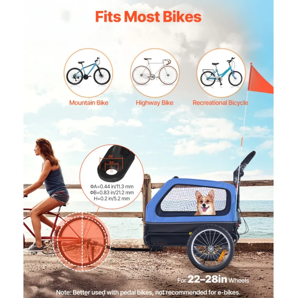 VEVOR Dog Bike Trailer, Supports up to 88 lbs, 2-in-1 Pet Stroller Cart Bicycle Carrier for Small & Large Dogs, Easy Folding Frame with Quick Release Wheel, Universal Bicycle Coupler, Internal Leash
