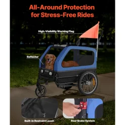 VEVOR Dog Bike Trailer, Supports up to 88 lbs, 2-in-1 Pet Stroller Cart Bicycle Carrier for Small & Large Dogs, Easy Folding Frame with Quick Release Wheel, Universal Bicycle Coupler, Internal Leash