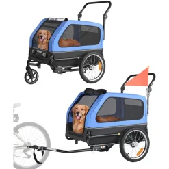 VEVOR Dog Bike Trailer, Supports up to 88 lbs, 2-in-1 Pet Stroller Cart Bicycle Carrier for Small & Large Dogs, Easy Folding Frame with Quick Release Wheel, Universal Bicycle Coupler, Internal Leash