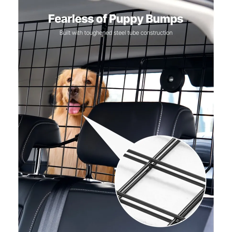 VEVOR Dog Car Barrier, 36.6"-60" Adjustable Car Divider for Trunk Cargo Area, Universal-Fit Back Seat Heavy-Duty Wire Mesh Dogs Separator Guard Net, Vehicle Pet Barrier for Sedans, Trucks and SUVs