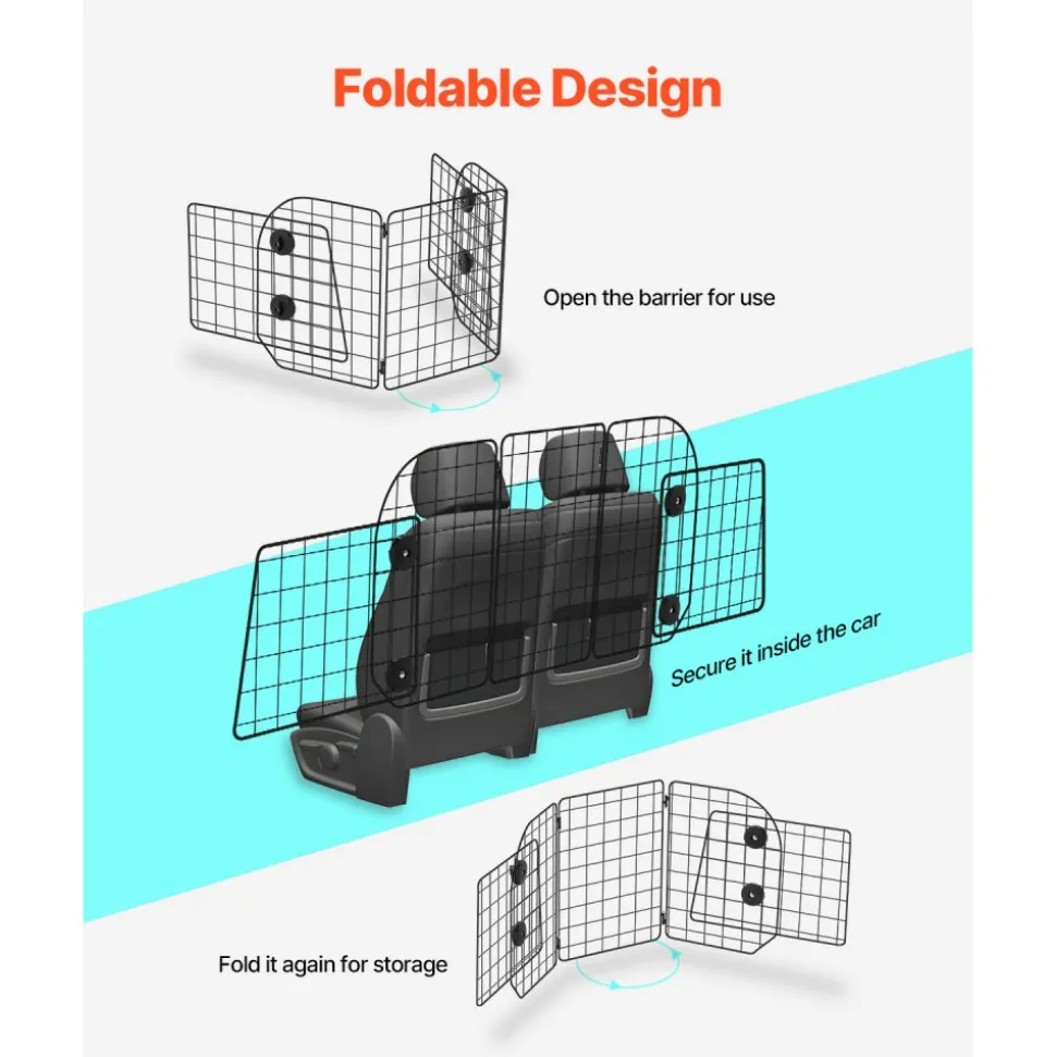 VEVOR Dog Car Barrier, 36.6"-60" Adjustable Car Divider for Trunk Cargo Area, Universal-Fit Back Seat Heavy-Duty Wire Mesh Dogs Separator Guard Net, Vehicle Pet Barrier for Sedans, Trucks and SUVs