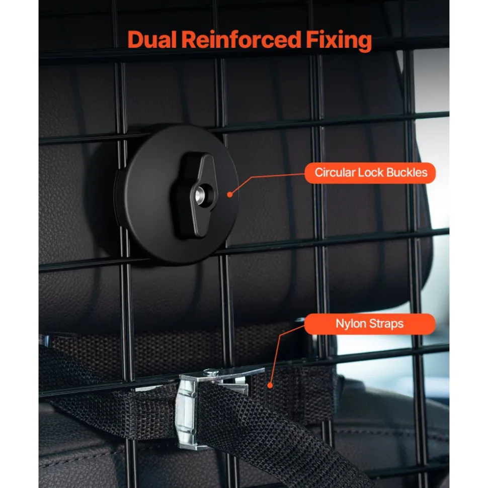 VEVOR Dog Car Barrier, 36.6"-60" Adjustable Car Divider for Trunk Cargo Area, Universal-Fit Back Seat Heavy-Duty Wire Mesh Dogs Separator Guard Net, Vehicle Pet Barrier for Sedans, Trucks and SUVs