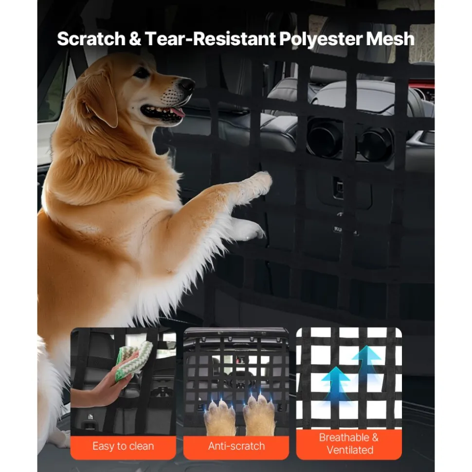 VEVOR Dog Car Barrier, Mesh Cargo Pet Net for Jeep Wrangler JK 2007-2017 JL 20018-2024, Vehicle Pet Barrier Fits Behind Rear Seat Cargo Area, Scratch and Tear-Resistant Polyester Mesh, Easy to Install