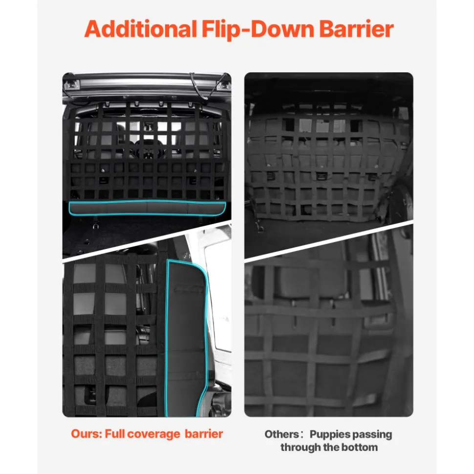 VEVOR Dog Car Barrier, Mesh Cargo Pet Net for Jeep Wrangler JK 2007-2017 JL 20018-2024, Vehicle Pet Barrier Fits Behind Rear Seat Cargo Area, Scratch and Tear-Resistant Polyester Mesh, Easy to Install