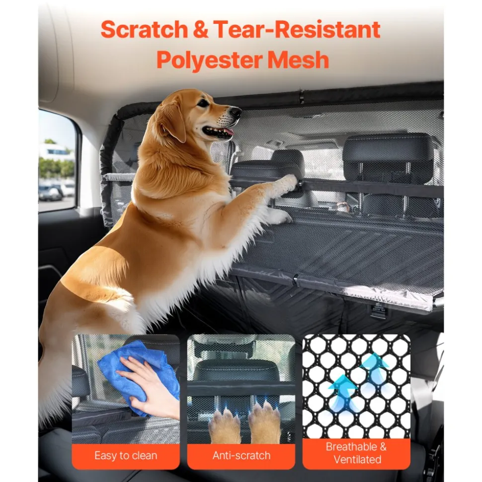 VEVOR Dog Car Barrier, 46" Wide Car Divider for Cargo Area, Vehicle Pet Barrier with See Through Net Mesh, Universal-Fit Dog Car Barrier for Small-Sized SUVs, Trucks and Vehicle, Black