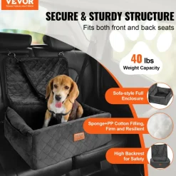 VEVOR Dog Car Seat, Dog Booster Seat for Car with A Storage Pocket, Pet Car Seat with Clip-On Safety Leash, Sponge Filling, Dog Car Bed for Medium & Large Dog up to 55 lbs, Gray