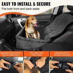 VEVOR Dog Car Seat, Dog Booster Seat for Car with A Storage Pocket, Pet Car Seat with Clip-On Safety Leash, Sponge Filling, Dog Car Bed for Medium & Large Dog up to 55 lbs, Gray