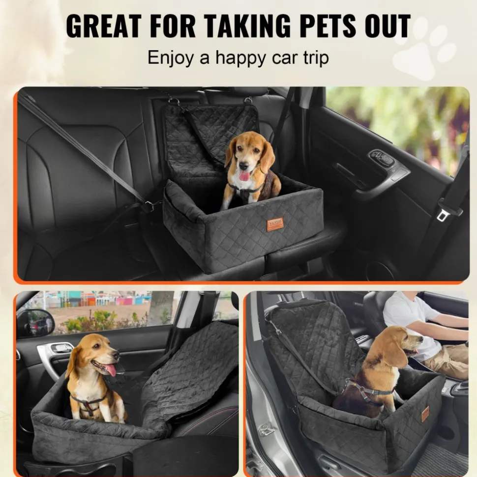 VEVOR Dog Car Seat, Dog Booster Seat for Car with A Storage Pocket, Pet Car Seat with Clip-On Safety Leash, Sponge Filling, Dog Car Bed for Medium & Large Dog up to 55 lbs, Gray