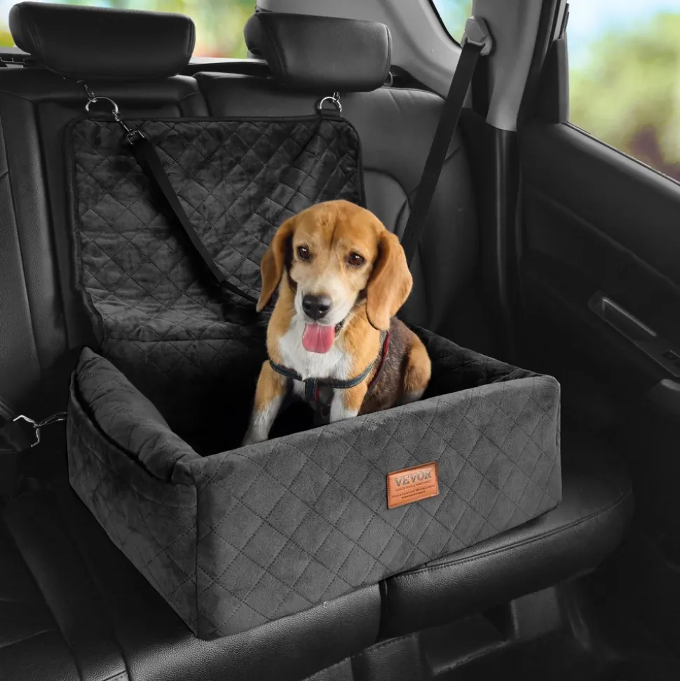 VEVOR Dog Car Seat, Dog Booster Seat for Car with A Storage Pocket, Pet Car Seat with Clip-On Safety Leash, Sponge Filling, Dog Car Bed for Medium & Large Dog up to 55 lbs, Gray