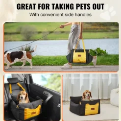 VEVOR Dog Car Seat, Waterproof Dog Booster Seat for Car with Side Handles and A Storage Pocket, Clip-On Safety Leash and PP Cotton Filling, Dog Car Bed for Small Dog up to 25lbs, Black