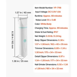 VEVOR Dog Clippers for Grooming, 4 in 1 Dog Grooming Kit, Low Noise, Rechargeable Pet Shaver with 6 Combs & 4 Detachable Blades, Waterproof Cordless Pet Hair Trimmers Nail Grinder Set for Dogs Cats