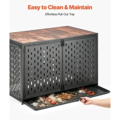 VEVOR Dog Crate Furniture, 48 Inch Heavy Duty Dog Kennel Furniture Indoor for Large Dogs, Sturdy Steel Decorative Pet Cage House End Table with 3 Doors, Detachable Tray & Escape-Proof Locks, Black