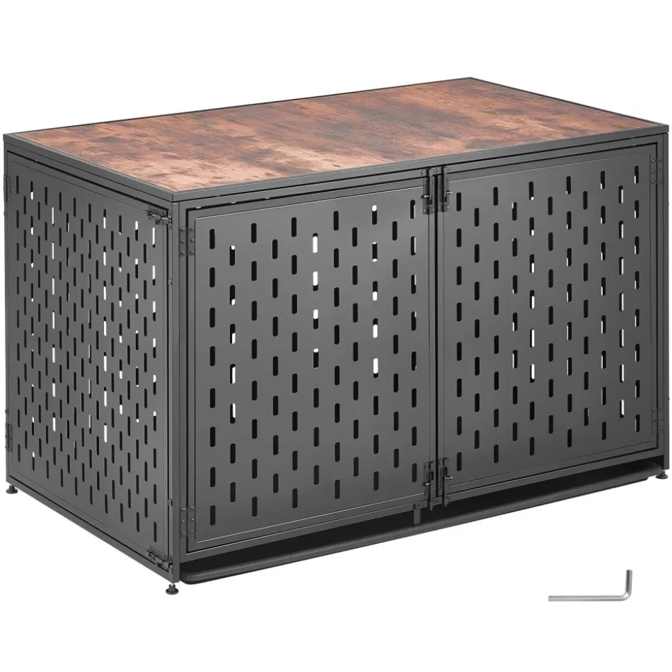 VEVOR Dog Crate Furniture, 48 Inch Heavy Duty Dog Kennel Furniture Indoor for Large Dogs, Sturdy Steel Decorative Pet Cage House End Table with 3 Doors, Detachable Tray & Escape-Proof Locks, Black