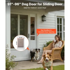 VEVOR Dog Door for Sliding Glass Door, 91 to 96 in Adjustable Height, Aluminum Alloy Frame with Metal Rotating Hinges, Lock Design, 10 1/4 x 16 1/4 in Flap, Sliding Glass Pet Door for Renters