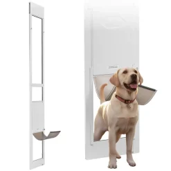 VEVOR Dog Door for Sliding Glass Door, 91 to 96 in Adjustable Height, Aluminum Alloy Frame with Metal Rotating Hinges, Lock Design, 10 1/4 x 16 1/4 in Flap, Sliding Glass Pet Door for Renters