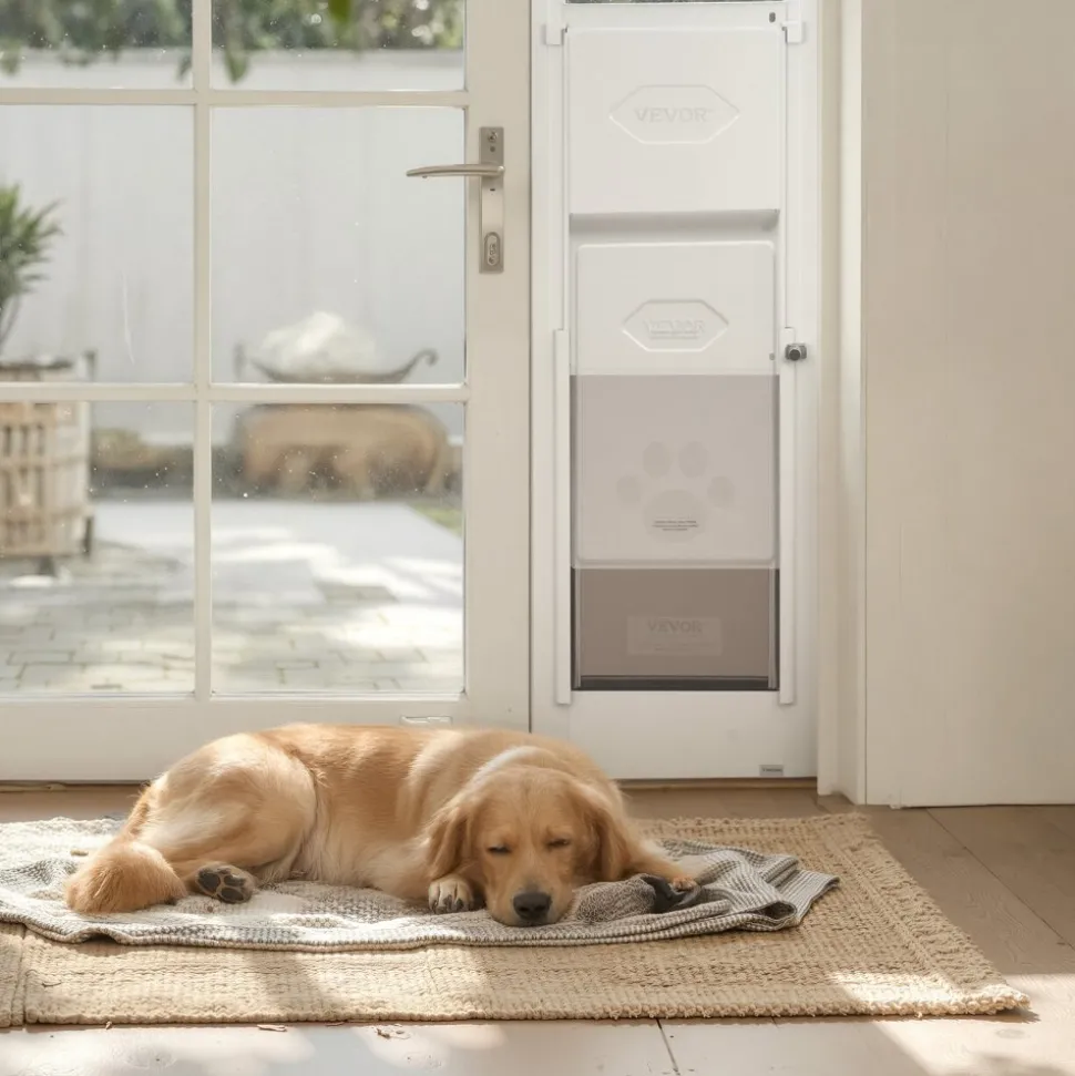 VEVOR Dog Door for Sliding Glass Door, 91 to 96 in Adjustable Height, Aluminum Alloy Frame with Metal Rotating Hinges, Lock Design, 10 1/4 x 16 1/4 in Flap, Sliding Glass Pet Door for Renters
