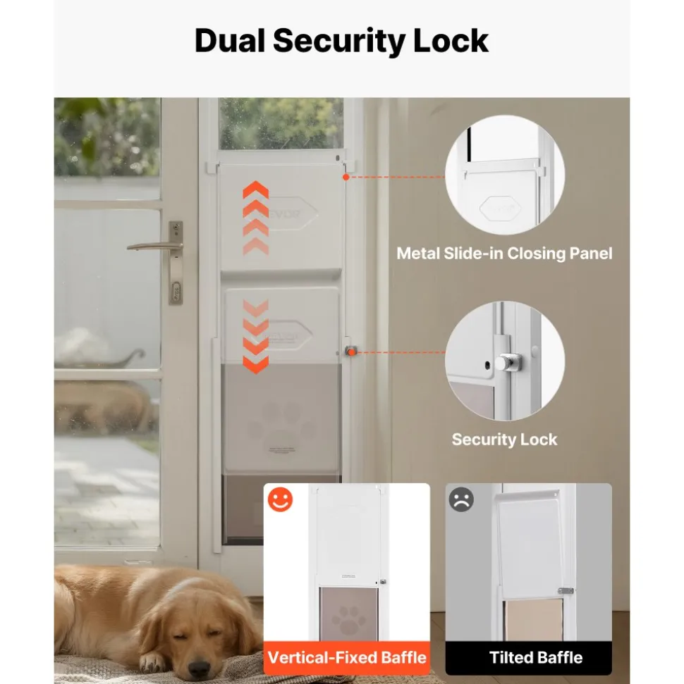 VEVOR Dog Door for Sliding Glass Door, 91 to 96 in Adjustable Height, Aluminum Alloy Frame with Metal Rotating Hinges, Lock Design, 10 1/4 x 16 1/4 in Flap, Sliding Glass Pet Door for Renters