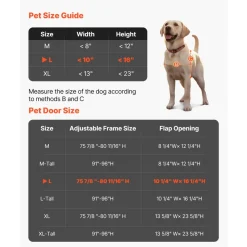 VEVOR Dog Door for Sliding Glass Door, 91 to 96 in Adjustable Height, Aluminum Alloy Frame with Metal Rotating Hinges, Lock Design, 10 1/4 x 16 1/4 in Flap, Sliding Glass Pet Door for Renters
