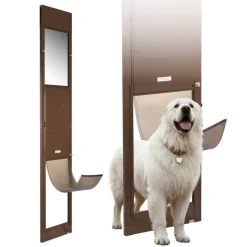 VEVOR Dog Door for Sliding Glass Door, 75 7/8 to 80 11/16 in Adjustable Height, Aluminum Alloy Frame with Rotating Hinges, Lock Design, 13 5/8 x 23 5/8 in Flap, Sliding Glass Pet Door for Renters