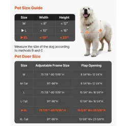 VEVOR Dog Door for Sliding Glass Door, 75 7/8 to 80 11/16 in Adjustable Height, Aluminum Alloy Frame with Rotating Hinges, Lock Design, 13 5/8 x 23 5/8 in Flap, Sliding Glass Pet Door for Renters