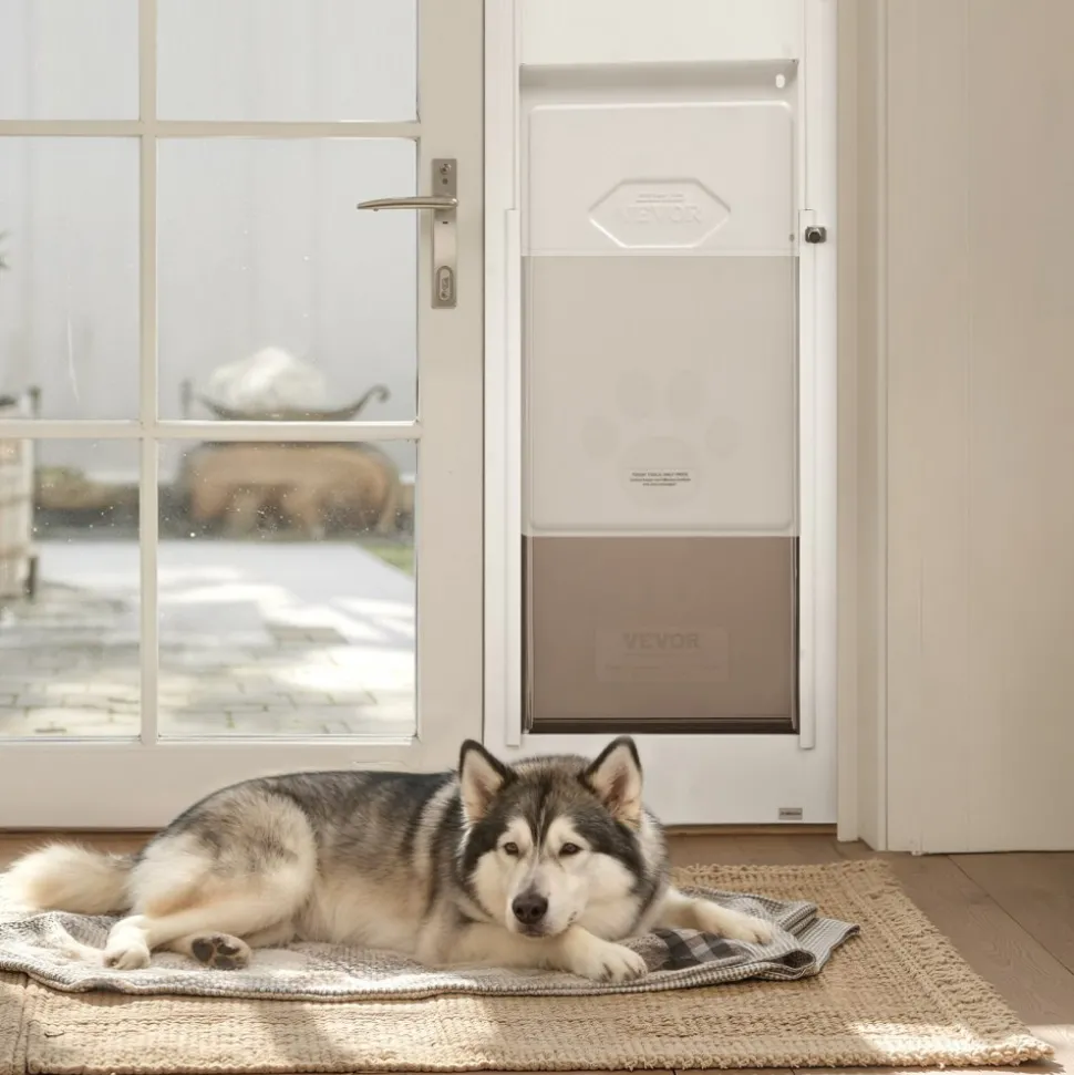 VEVOR Dog Door for Sliding Glass Door, 91 to 96 in Adjustable Height, Aluminum Alloy Frame with Metal Rotating Hinges, Lock Design, 13 5/8 x 23 5/8 in Flap, Sliding Glass Pet Door for Renters