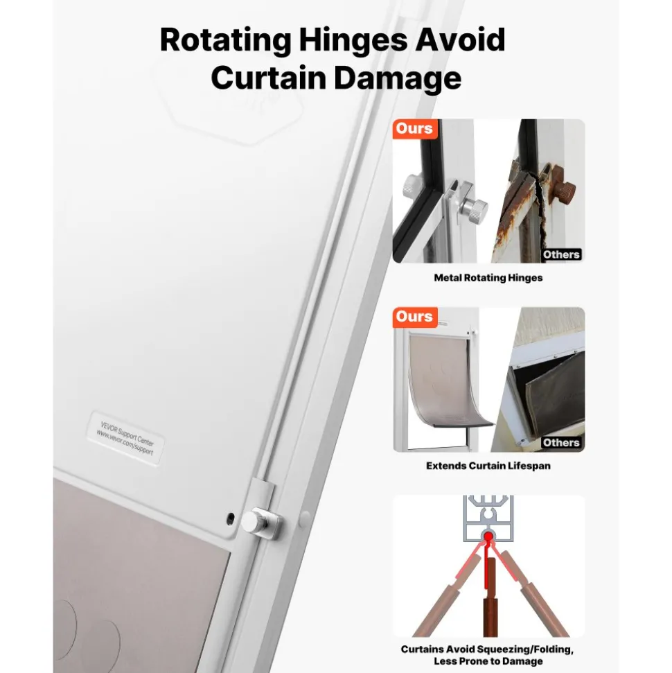 VEVOR Dog Door for Sliding Glass Door, 91 to 96 in Adjustable Height, Aluminum Alloy Frame with Metal Rotating Hinges, Lock Design, 13 5/8 x 23 5/8 in Flap, Sliding Glass Pet Door for Renters