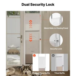 VEVOR Dog Door for Sliding Glass Door, 91 to 96 in Adjustable Height, Aluminum Alloy Frame with Metal Rotating Hinges, Lock Design, 13 5/8 x 23 5/8 in Flap, Sliding Glass Pet Door for Renters